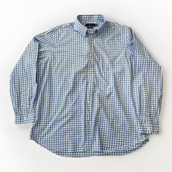 Ralph Lauren Mens Classic Fit Blue Gingham Long Sleeve Shirt XXL 100% Stretch - Picture 4 of 11